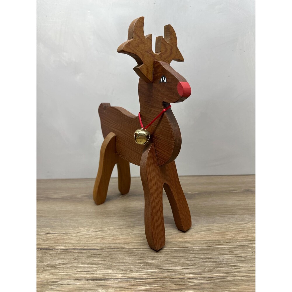 Vintage 1980s Wooden Puzzle Standing Rudolph Reindeer Hand Painted Figure